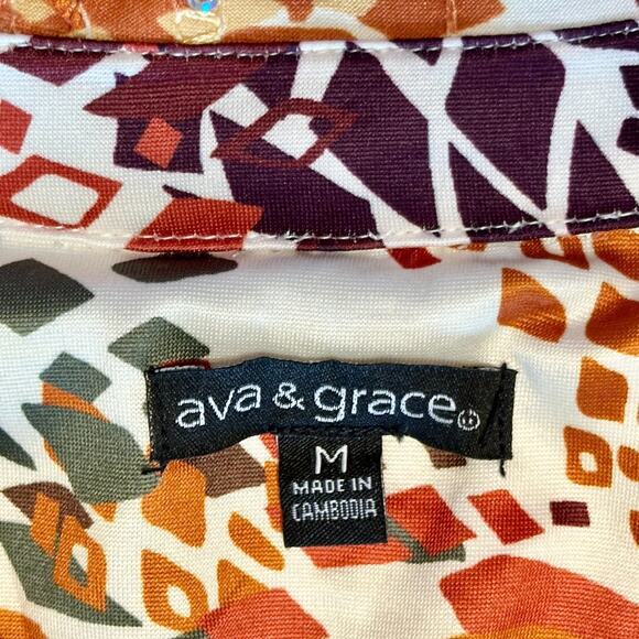 Ava & Grace Short Sleeve Floral Dress Medium Fit & Flare Sequined Metallic Party - Picture 4 of 10